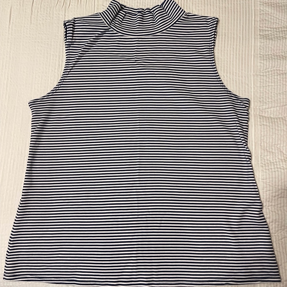 Women’s XXL Sleeveless Mockneck, Croft and Barrow, Navy and White Stripe